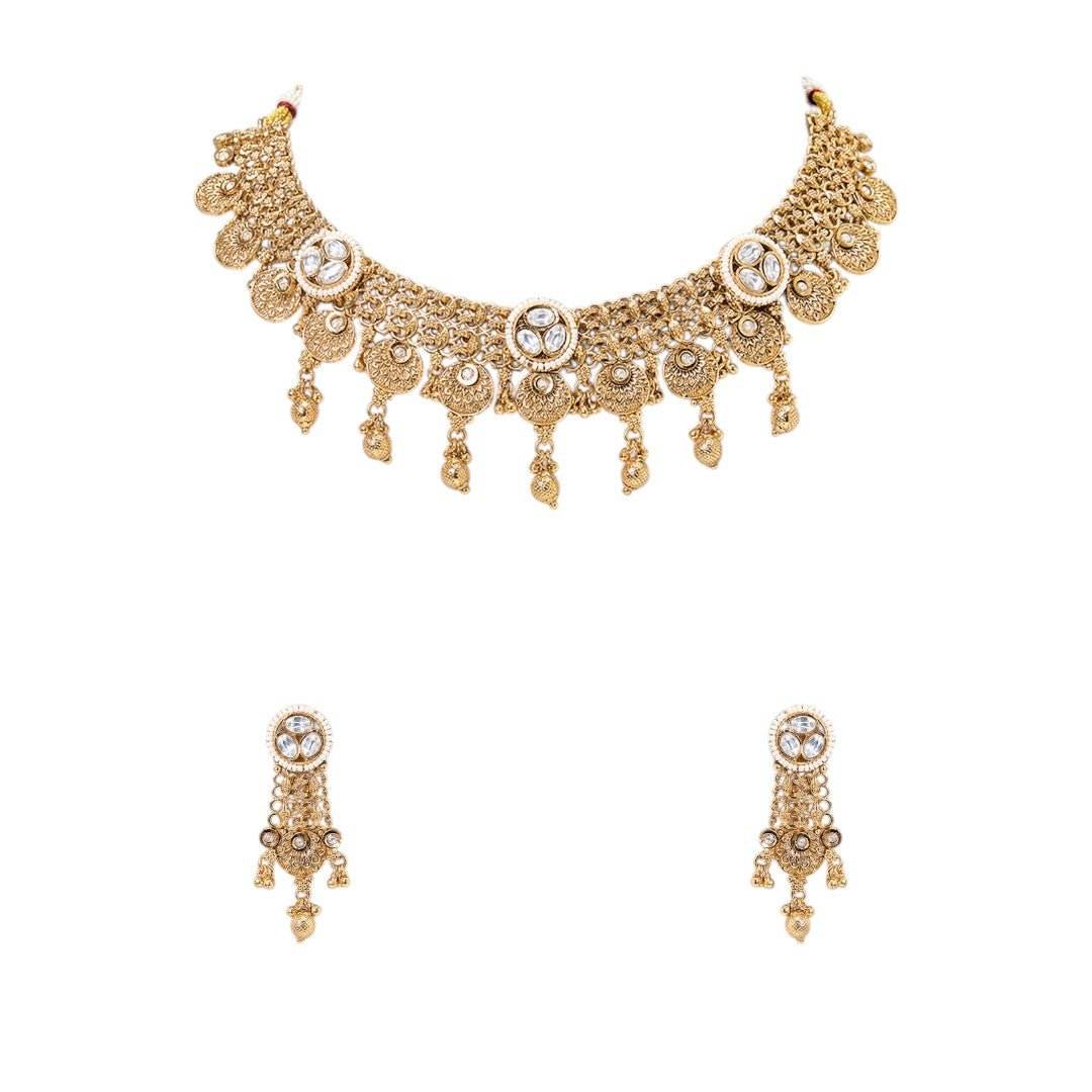 Classic Gold-Plated Bridal Choker Necklace with Matching Earrings - Auraa Trends