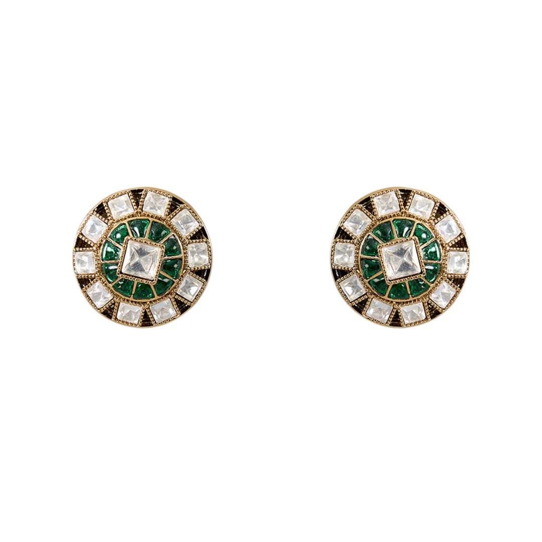 Classic Green Kundan Pearl Choker Necklace Set with Stud Earrings - Auraa Trends