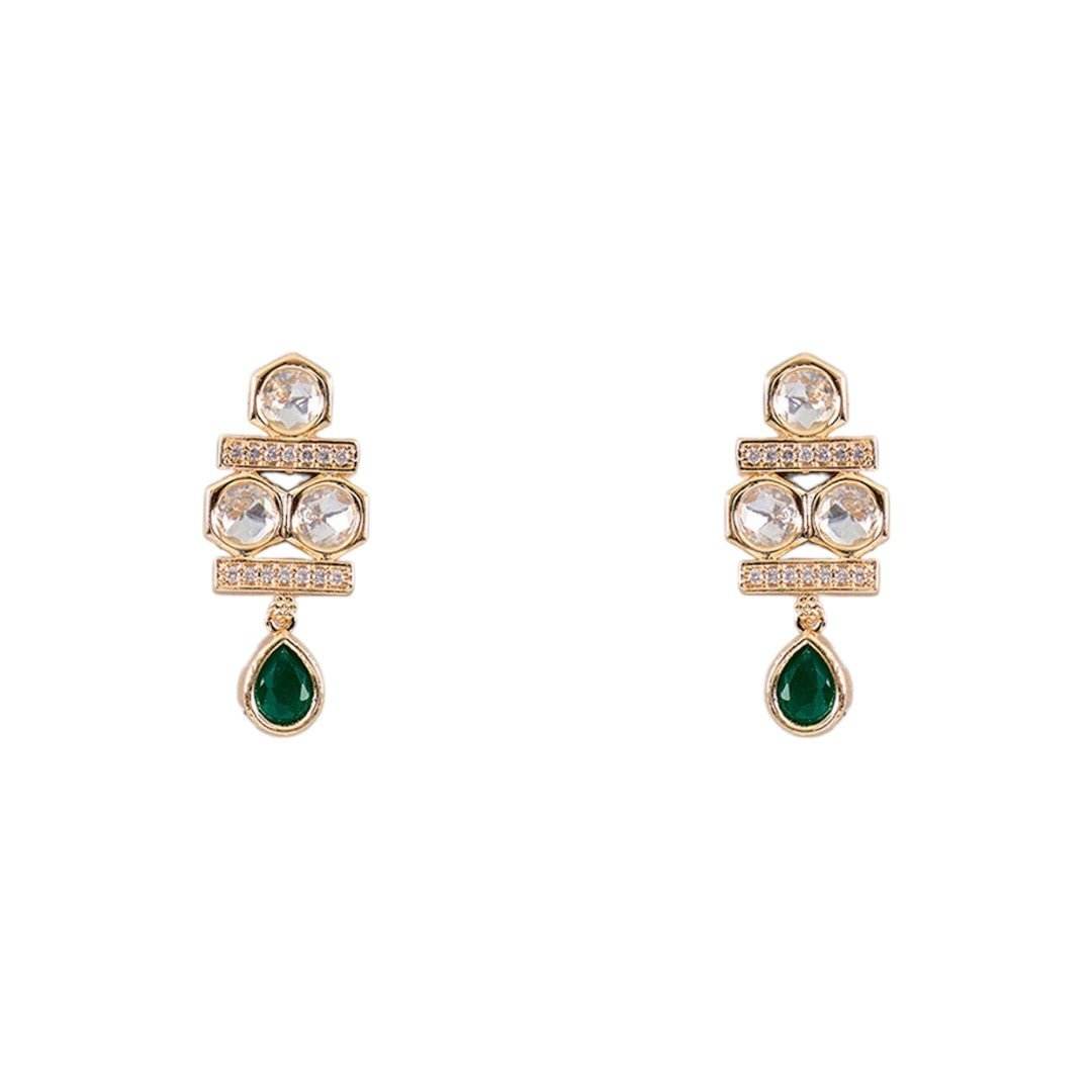 Classic Green Stone Kundan Necklace Set with Earrings - Auraa Trends