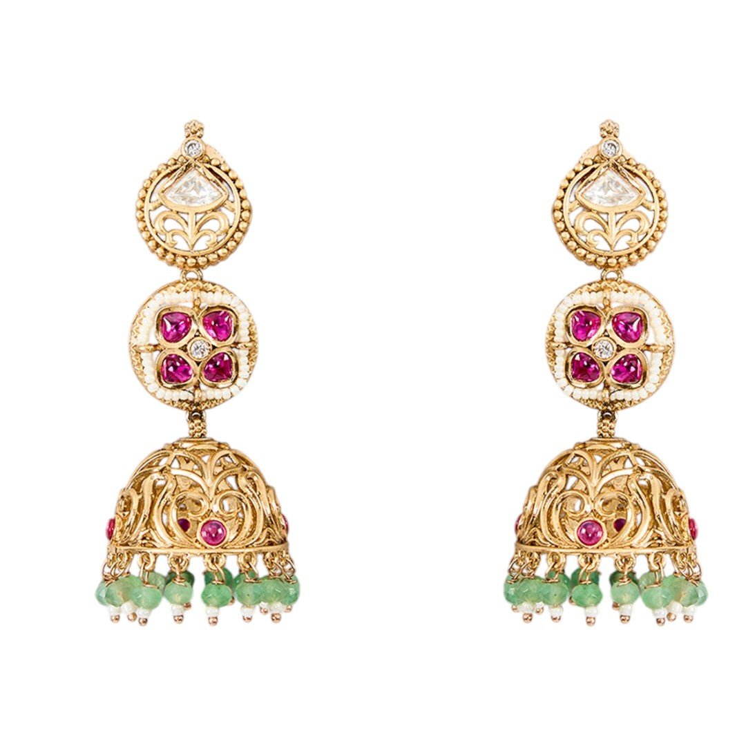 Classic Kundan and Green Bead Choker Set. - Auraa Trends - Necklace Set - # - Auraa Trends - Classic Kundan and Green Bead Choker Set.