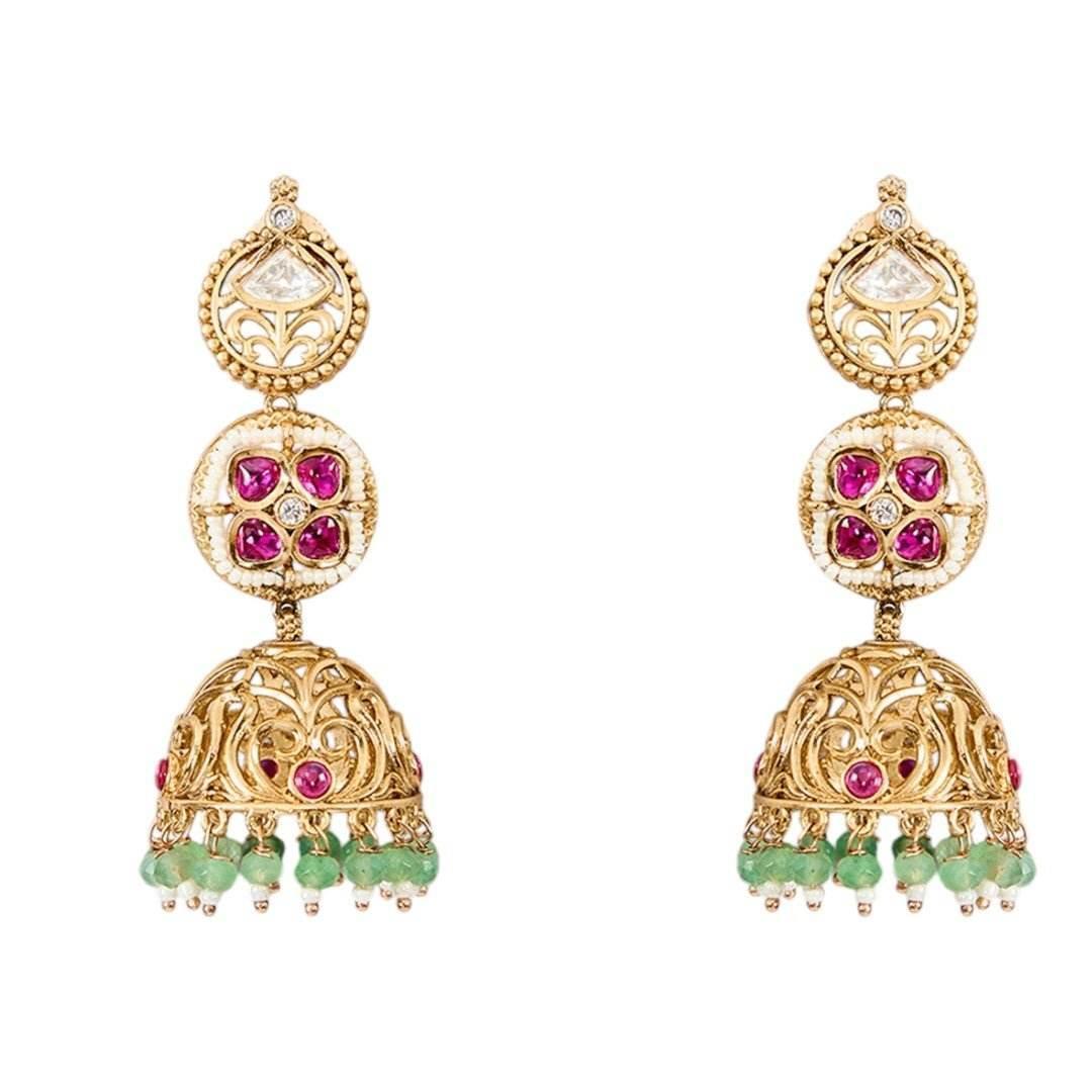 Classic Kundan and Green Bead Choker Set. - Auraa Trends