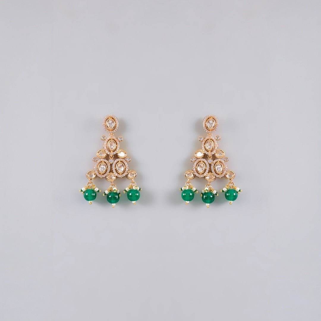 Classic Kundan Necklace Set with Green Beads – Wedding Choker & Long Dangles - Auraa Trends