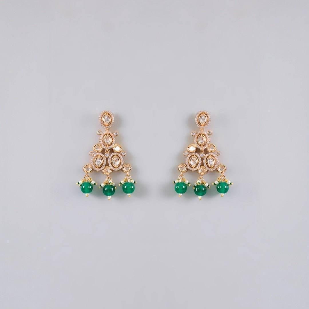 Classic Kundan Necklace Set with Green Beads – Wedding Choker & Long Dangles - Auraa Trends