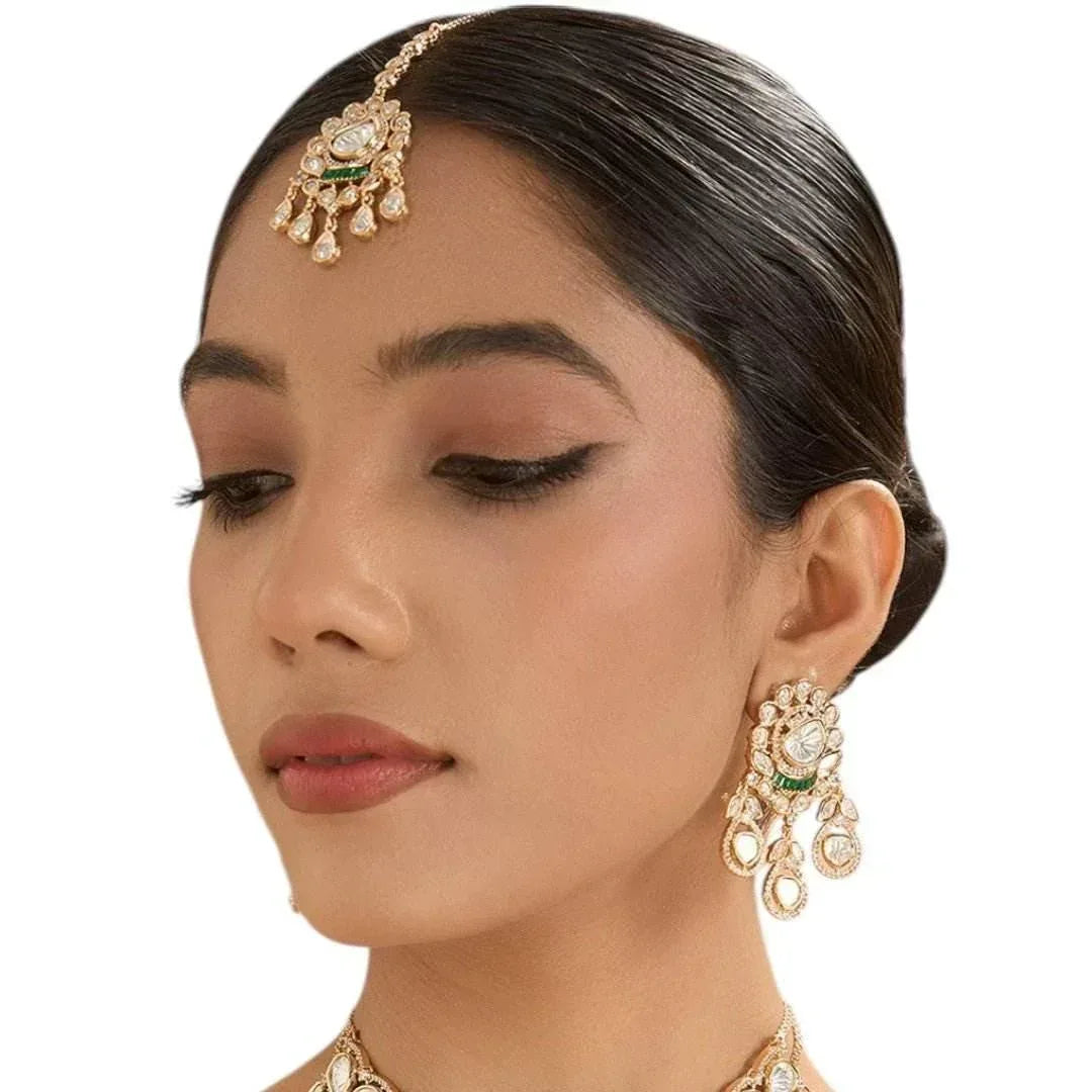 Classic Pink Kundan Maang Tikka with Pearl Drops - Auraa Trends