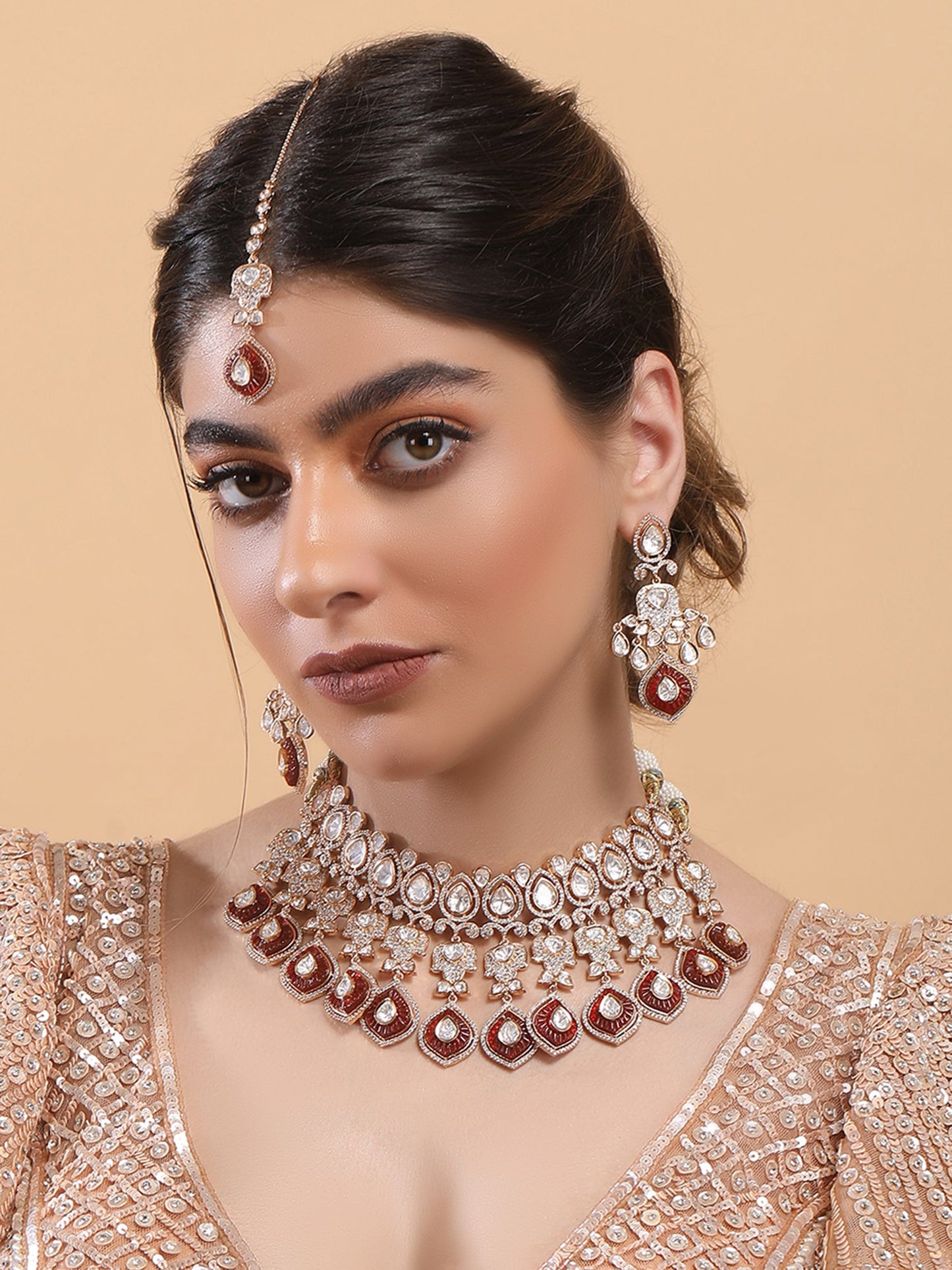 Classic Polki Chic Necklace Set - Auraa Trends - Necklace Set - # - Auraa Trends - Classic Polki Chic Necklace Set