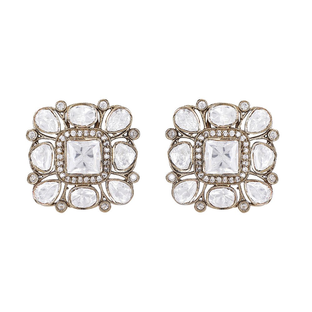 Classic Square Polki Stud Earrings - Auraa Trends - Studs - # - Auraa Trends - Classic Square Polki Stud Earrings