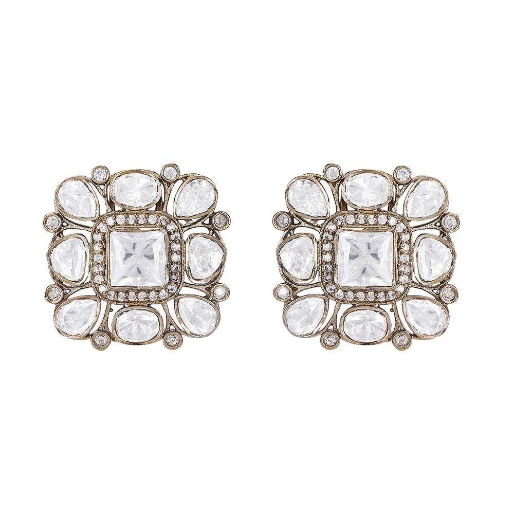 Classic Square Polki Stud Earrings - Auraa Trends