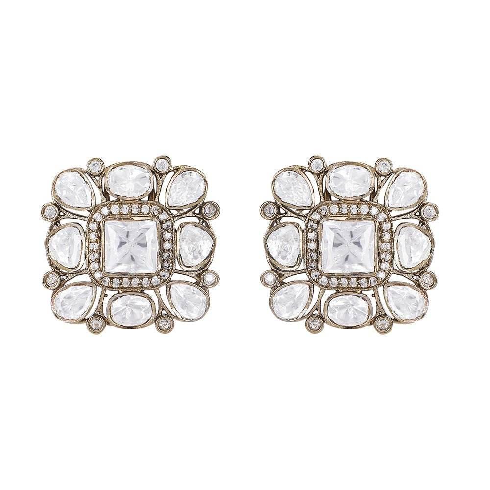 Classic Square Polki Stud Earrings - Auraa Trends