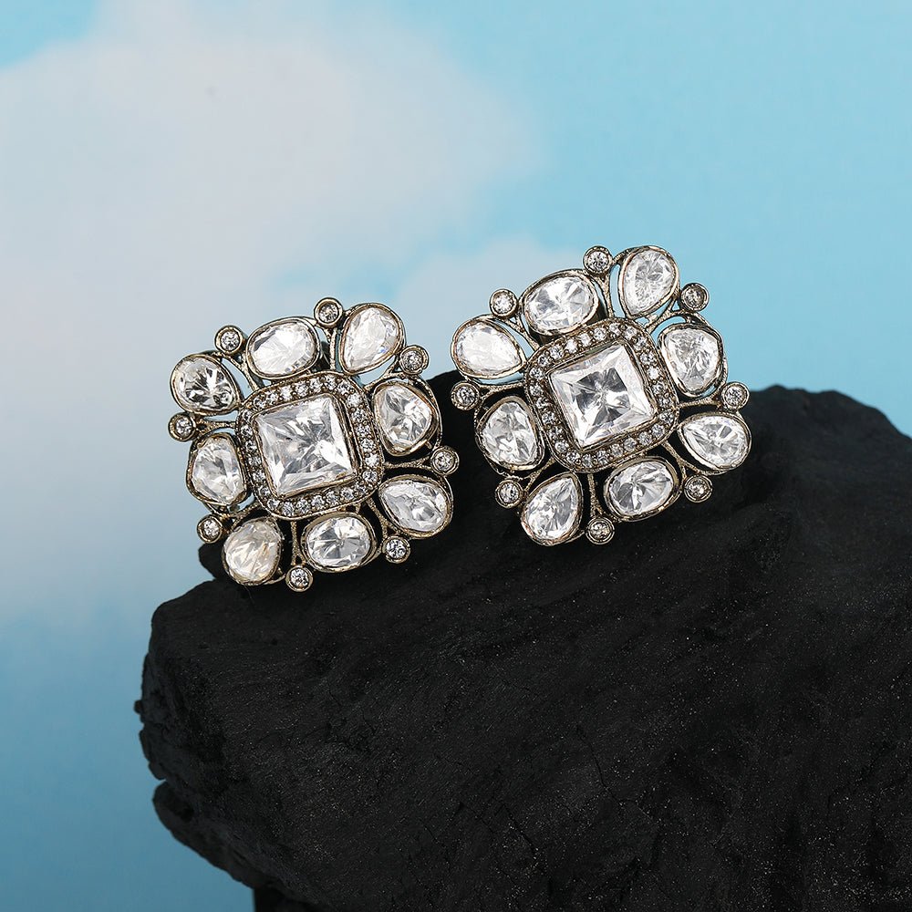 Classic Square Polki Stud Earrings - Auraa Trends - Studs - # - Auraa Trends - Buy Classic Square Polki Stud Earrings