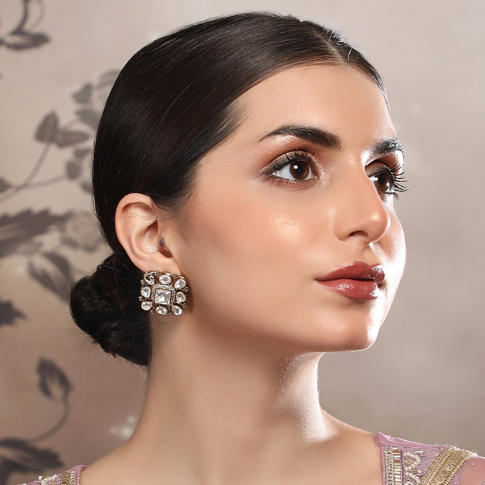Classic Square Polki Stud Earrings - Auraa Trends - Studs - # - Auraa Trends - Buy Classic Square Polki Stud Earrings