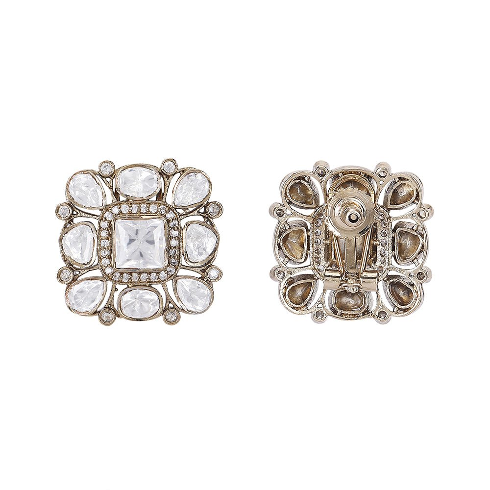 Classic Square Polki Stud Earrings - Auraa Trends - Studs - # - Auraa Trends - Buy Polki Stud Earrings