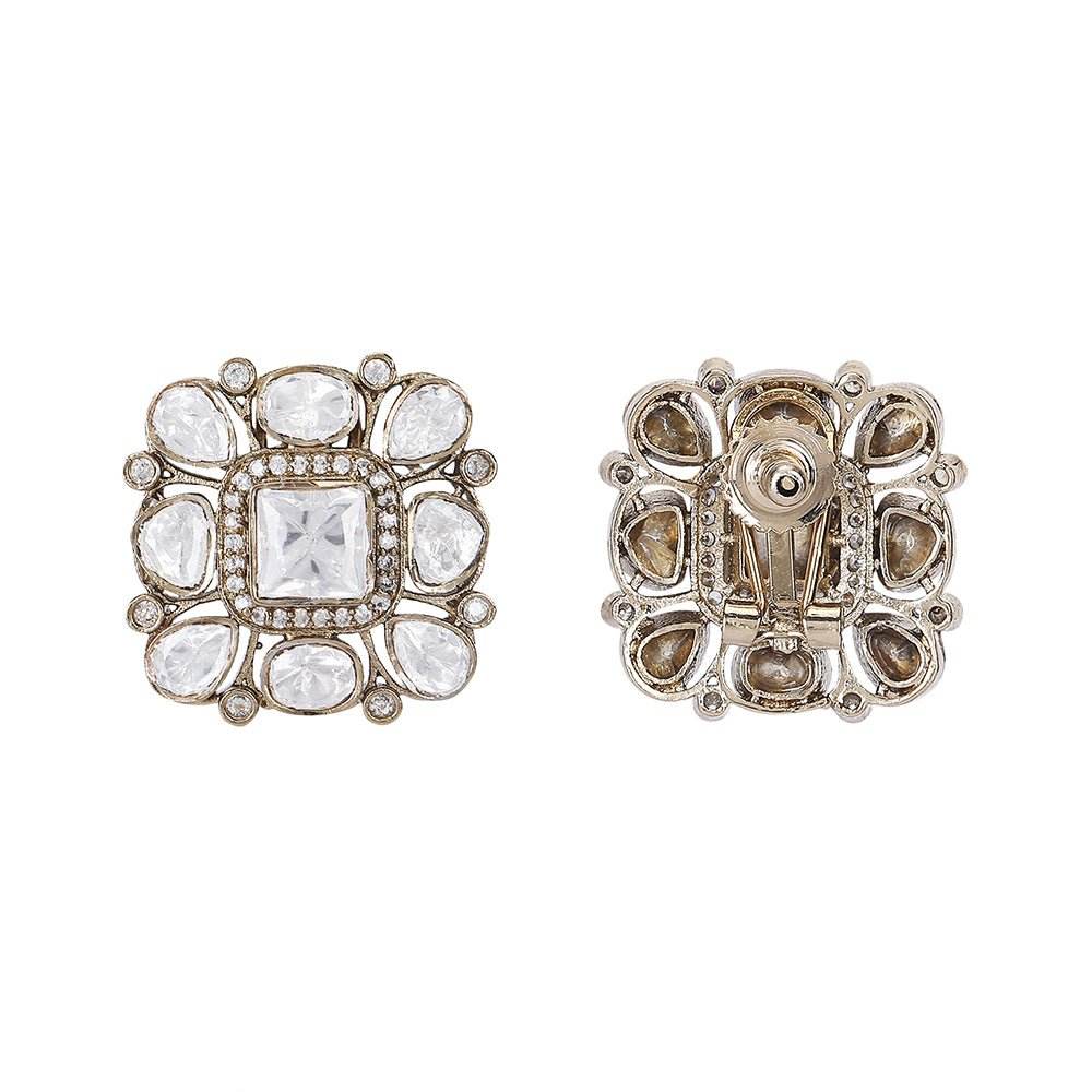 Classic Square Polki Stud Earrings - Auraa Trends