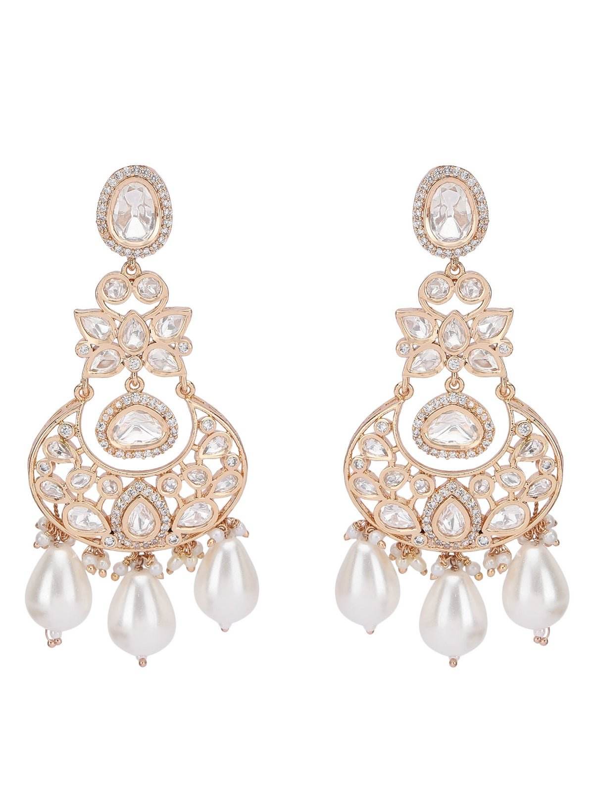Contemporary Pearl & Polki Necklace with Matching Earrings - Auraa Trends