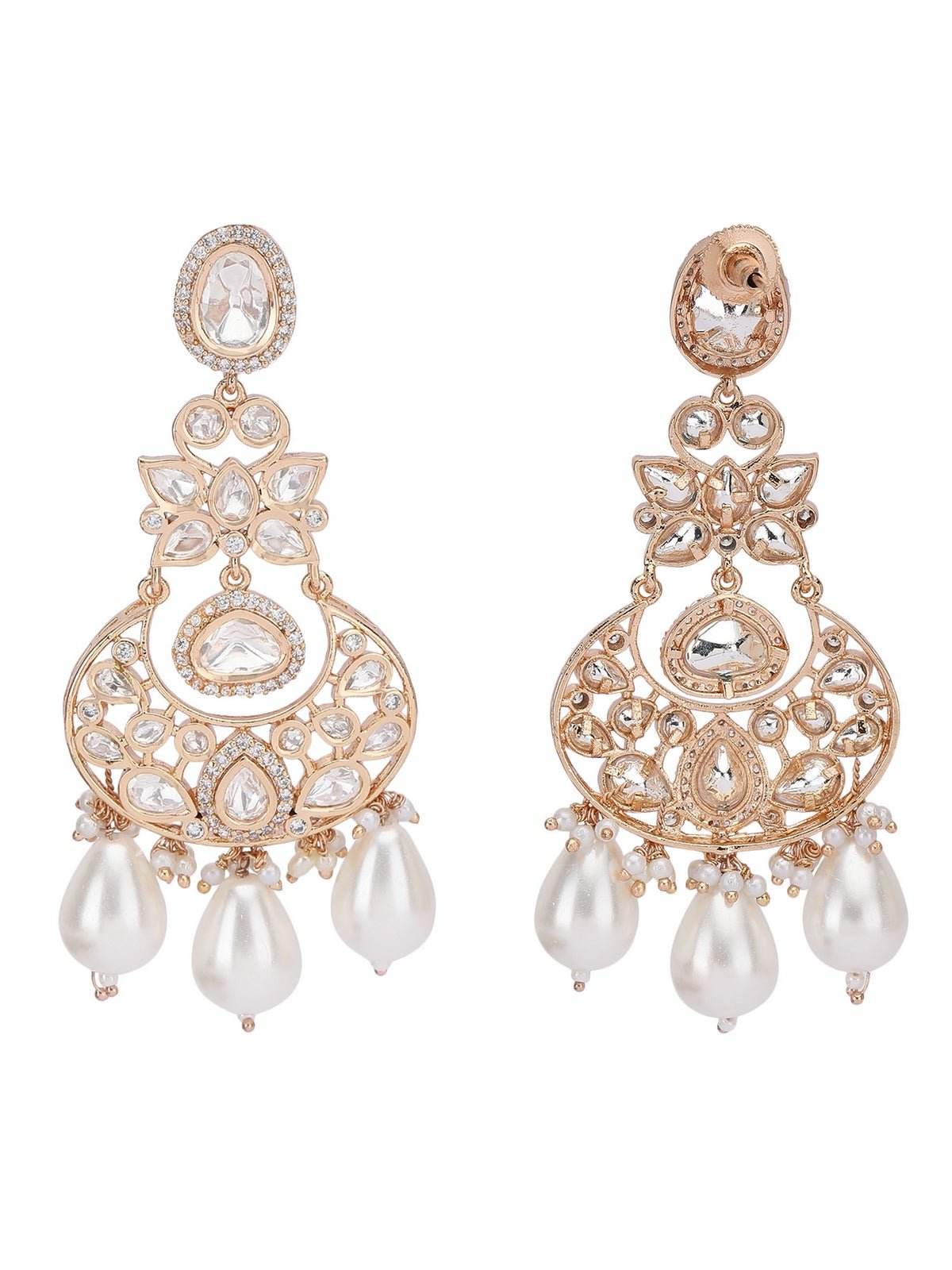 Contemporary Pearl & Polki Necklace with Matching Earrings - Auraa Trends