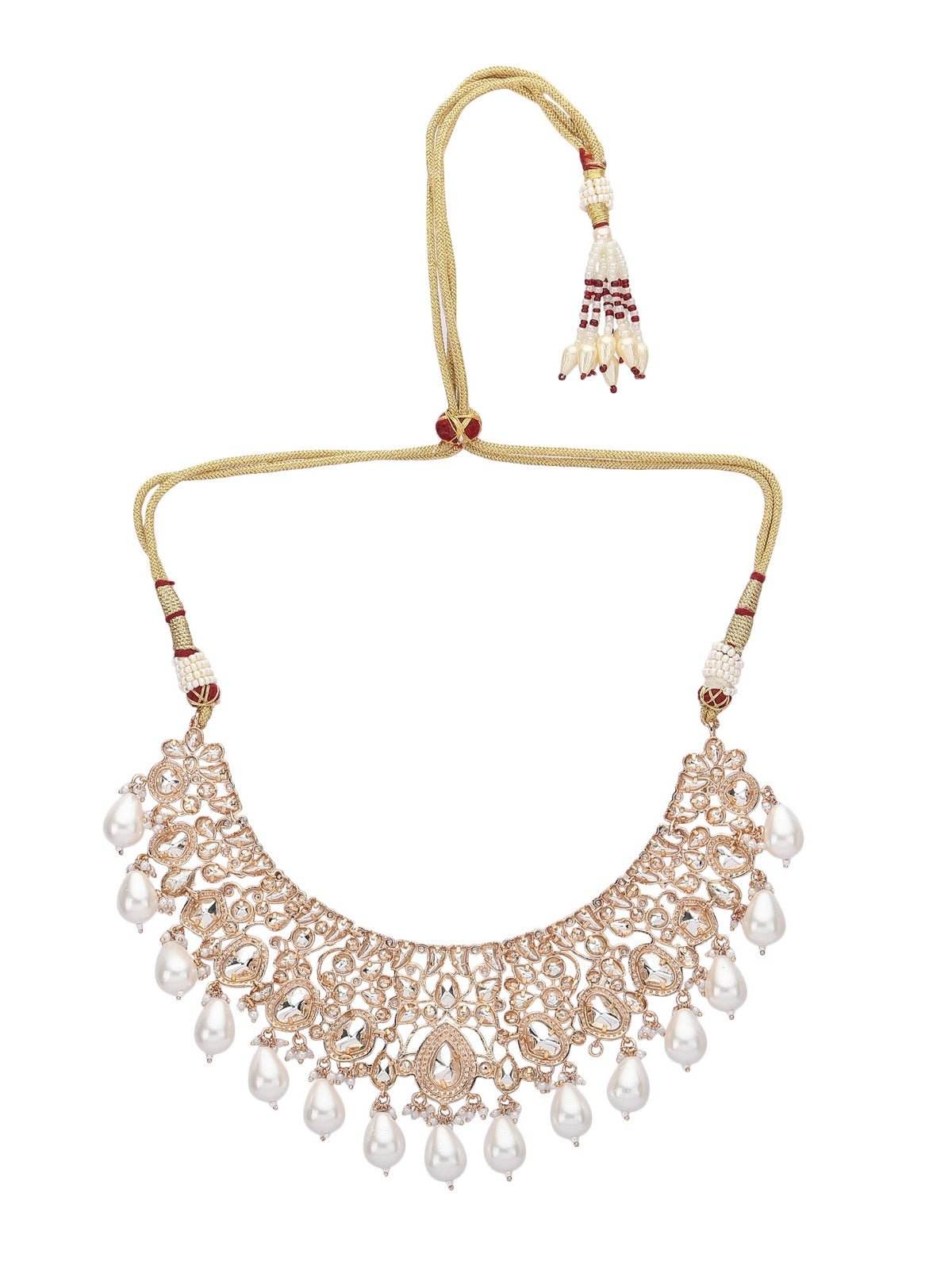 Contemporary Pearl & Polki Necklace with Matching Earrings - Auraa Trends