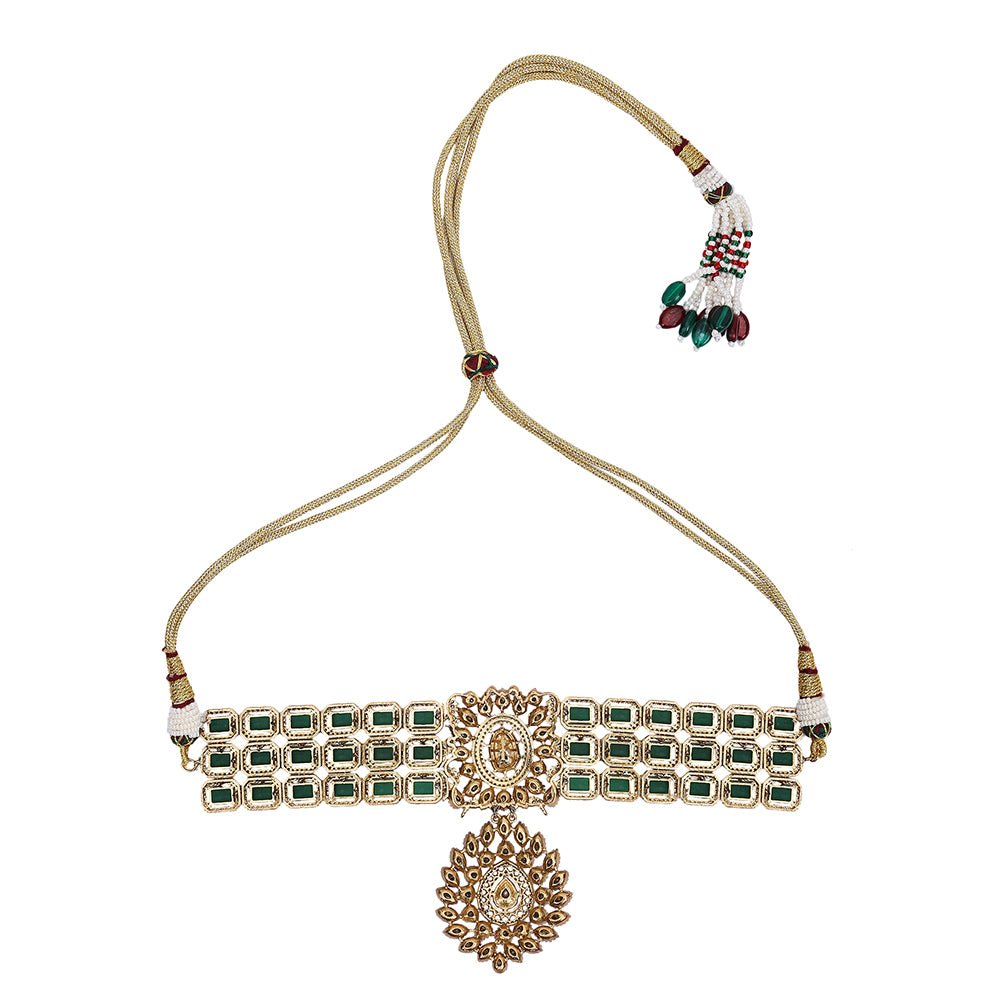 Crafted Green Choker Necklace Set With Matching Earrings - Auraa Trends - Choker - Buy necklace set with matching earrings
