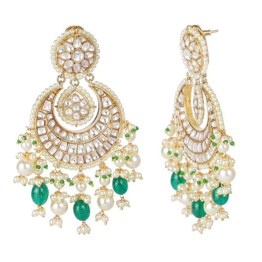 Crowned Kundan Chandbaali Earring - Auraa Trends
