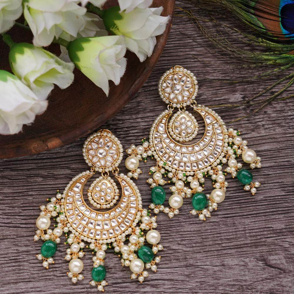 Crowned Kundan Chandbaali Earring - Auraa Trends