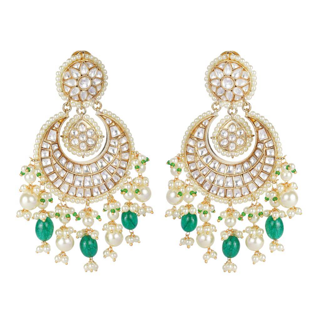 Crowned Kundan Chandbaali Earring - Auraa Trends