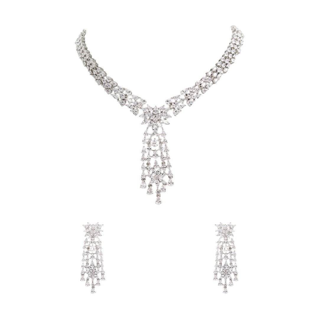 Crystal Cascade Necklace Set – Elegant Diamond-Look Jewelry for Special Occasions - Auraa Trends