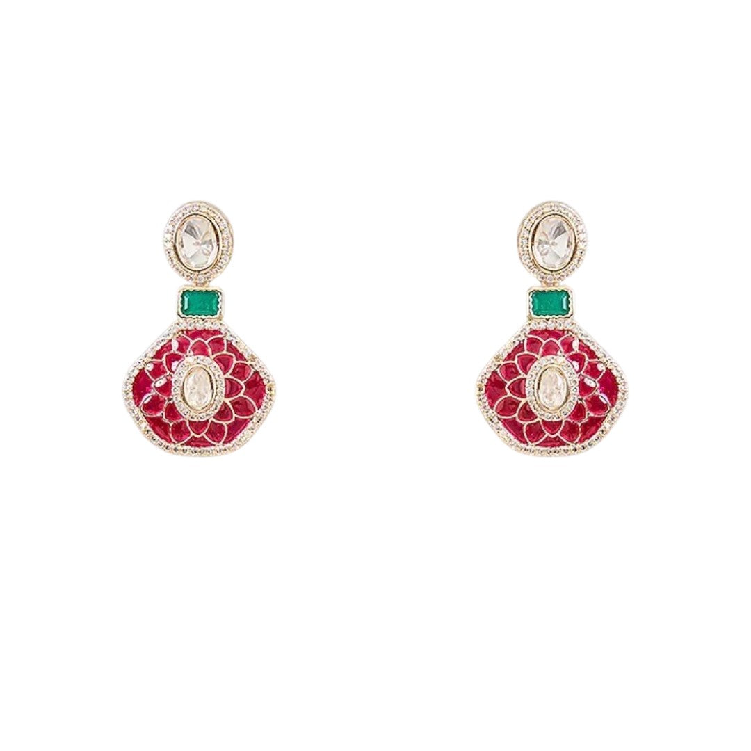 Pink and Green Kundan Choker Set with Earrings