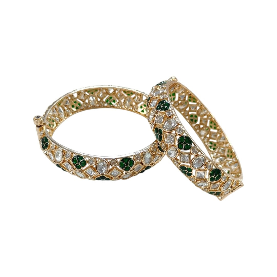 Gold-Plated Green Meenakari Kundan Bangles for Women