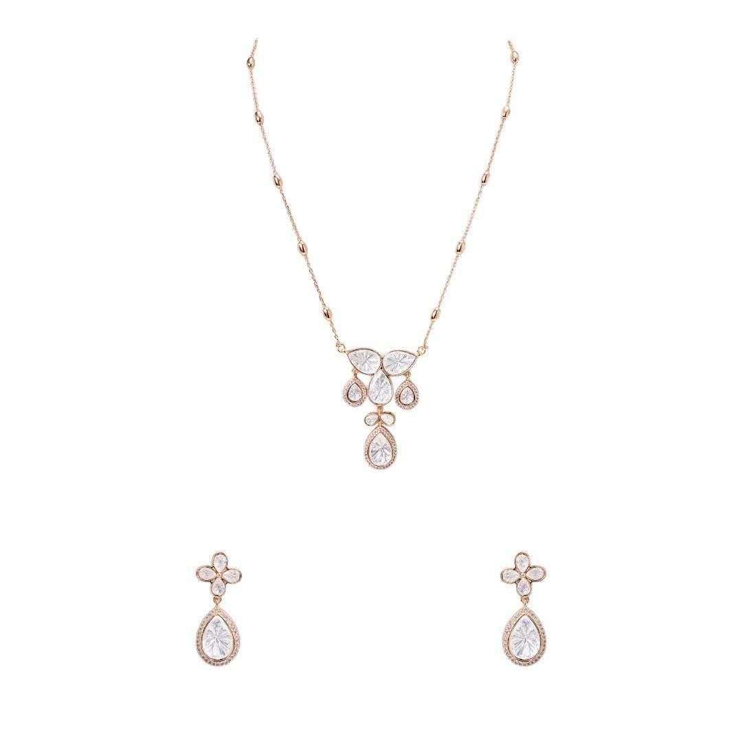 Dainty Diamond Pendant Necklace with Earrings to Match - Auraa Trends