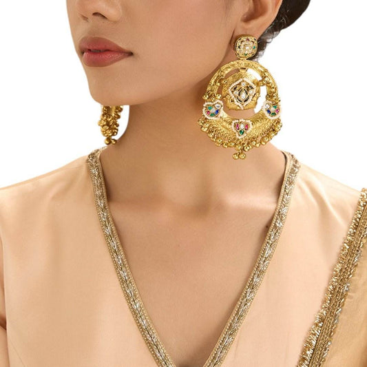 Dainty Gold-Plated Chandbali Earrings with Multicolor Details - Auraa Trends