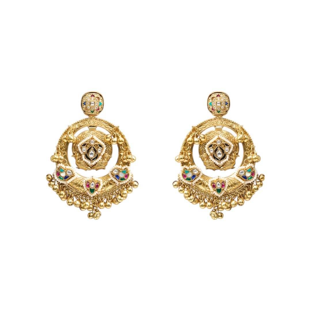 Dainty Gold-Plated Chandbali Earrings with Multicolor Details - Auraa Trends