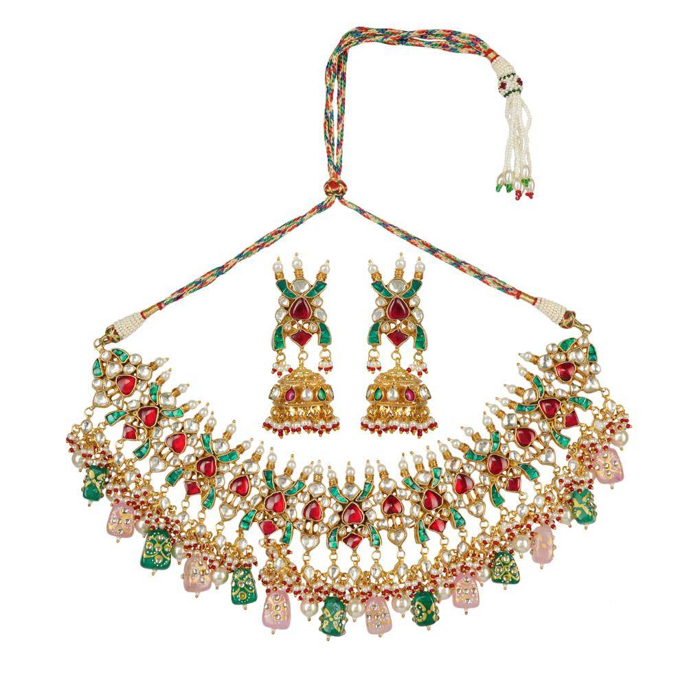 Dazzling Kundan Necklace Set 22KT Gold Plated - Auraa Trends