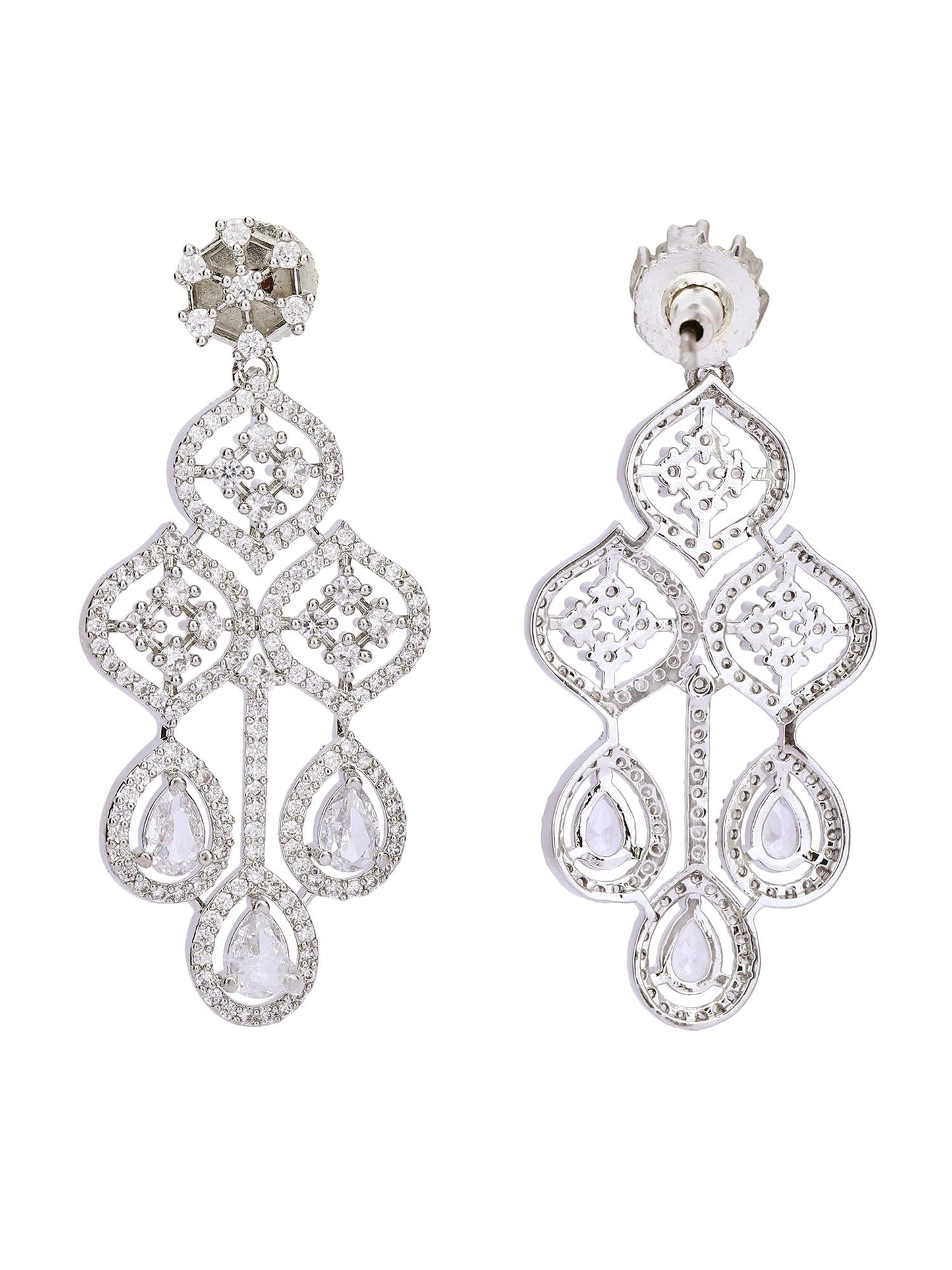 Dazzling Rhodium Plated American Diamond Necklace Set - Auraa Trends - Dazzling Rhodium Plated American Diamond earrings sets
