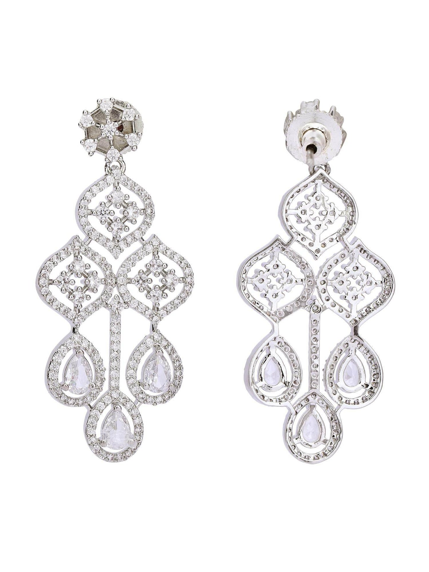 Dazzling Rhodium Plated American Diamond Necklace Set - Auraa Trends