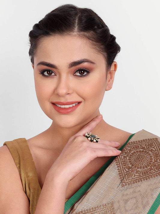 Dazzling Sterling Silver Gold Plated Kundan Ring - Auraa Trends