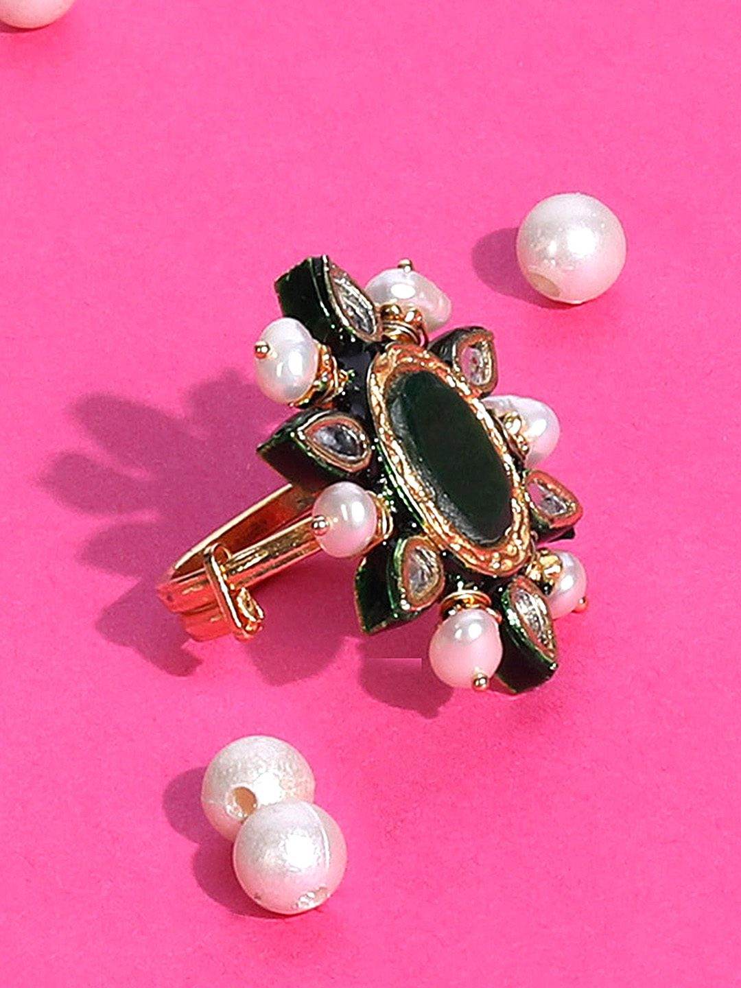 Dazzling Sterling Silver Gold Plated Kundan Ring - Auraa Trends