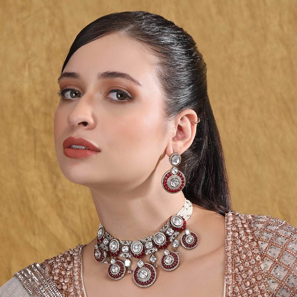 Dazzling Stones Bridal Choker Necklace Earring Set For Women - Auraa Trends