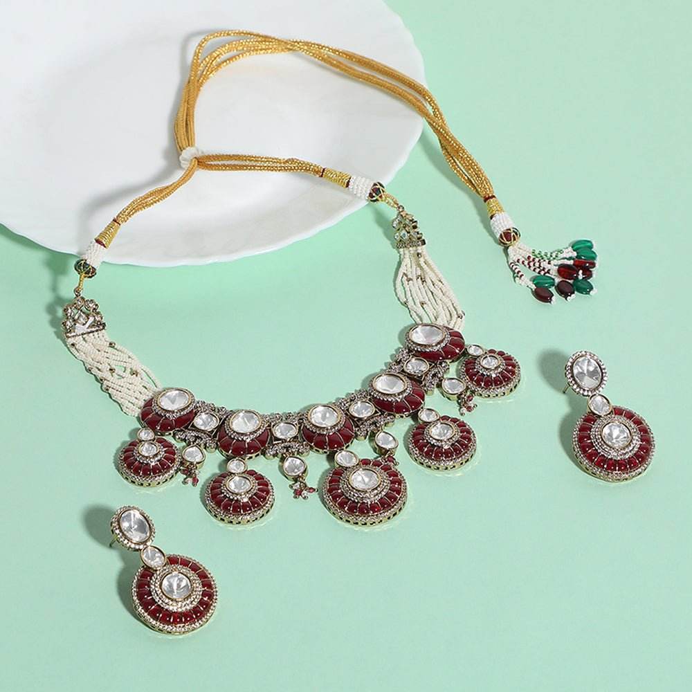 Dazzling Stones Bridal Choker Necklace Earring Set For Women - Auraa Trends