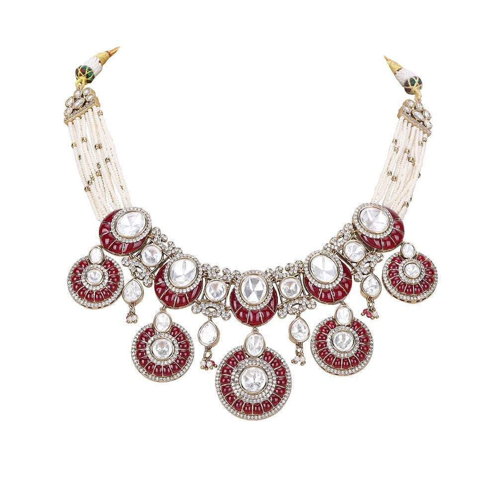 Dazzling Stones Bridal Choker Necklace Earring Set For Women - Auraa Trends