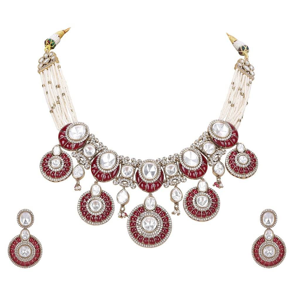 Dazzling Stones Bridal Choker Necklace Earring Set For Women - Auraa Trends
