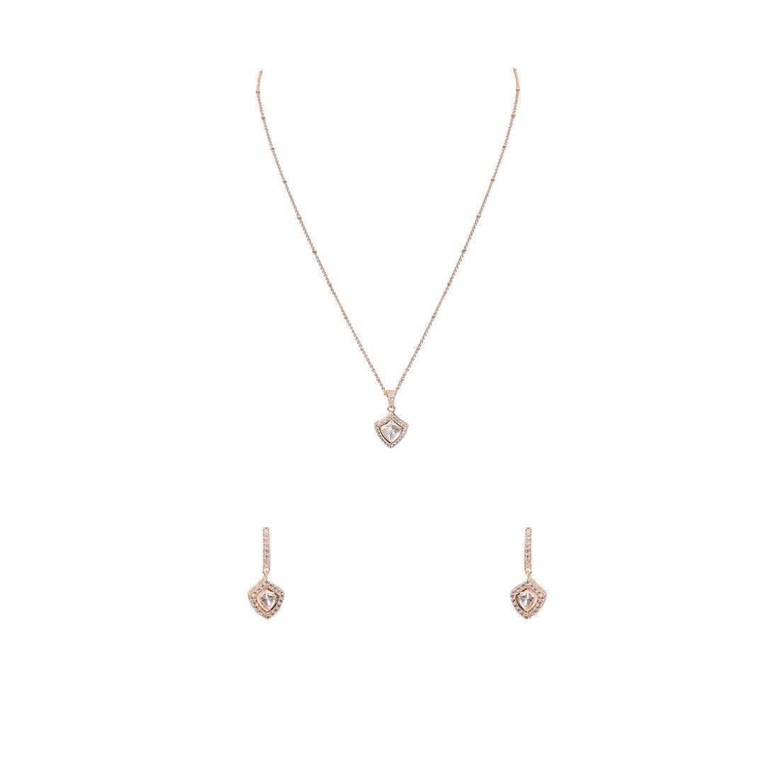 Delicate Diamond Pendant Necklace with Complimentary Drop Earrings - Auraa Trends
