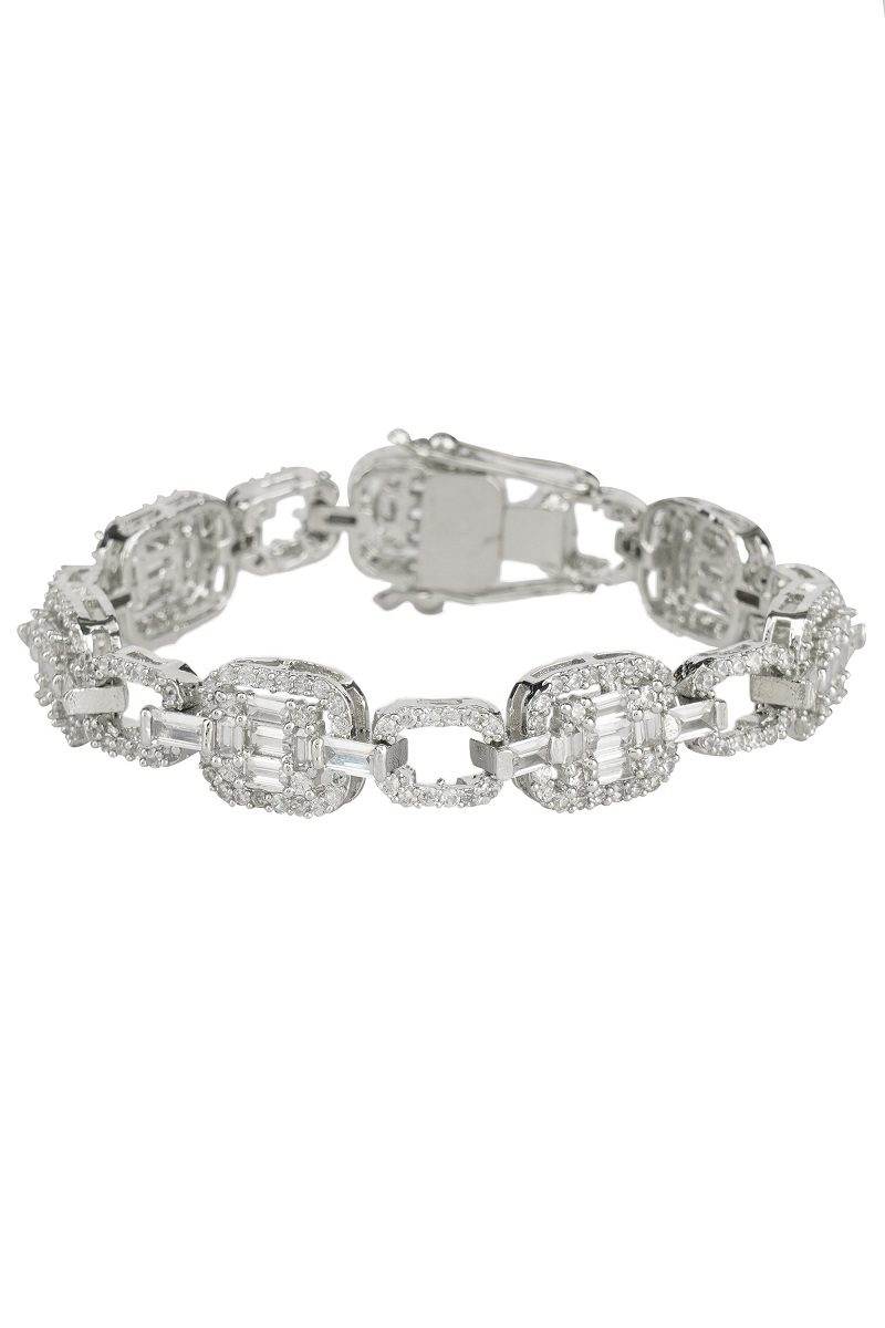 Delicate Silver Finish Diamond Studded Bracelet - Auraa Trends