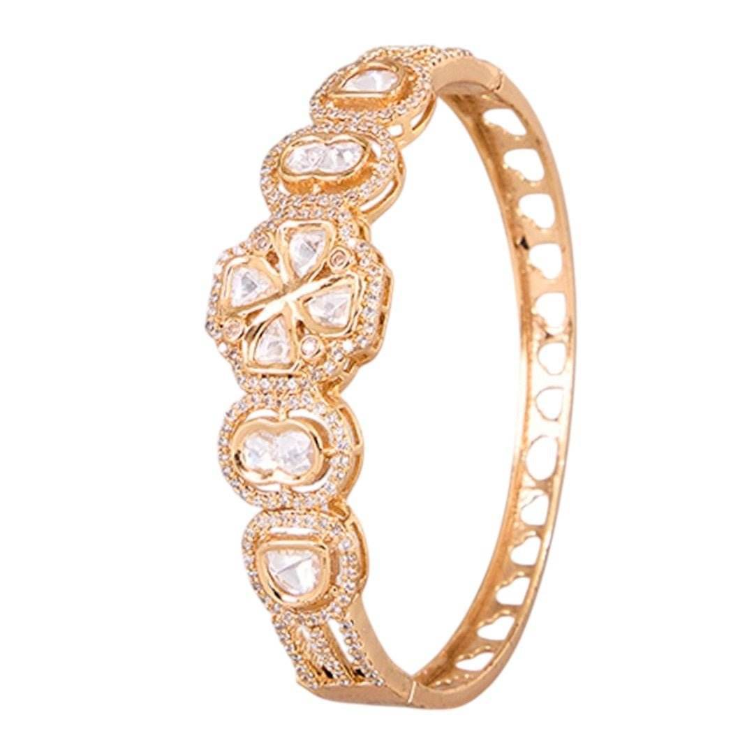 Designer Gold-Plated Kundan Bangle with Diamond-Cut Detailing for Women - Auraa Trends