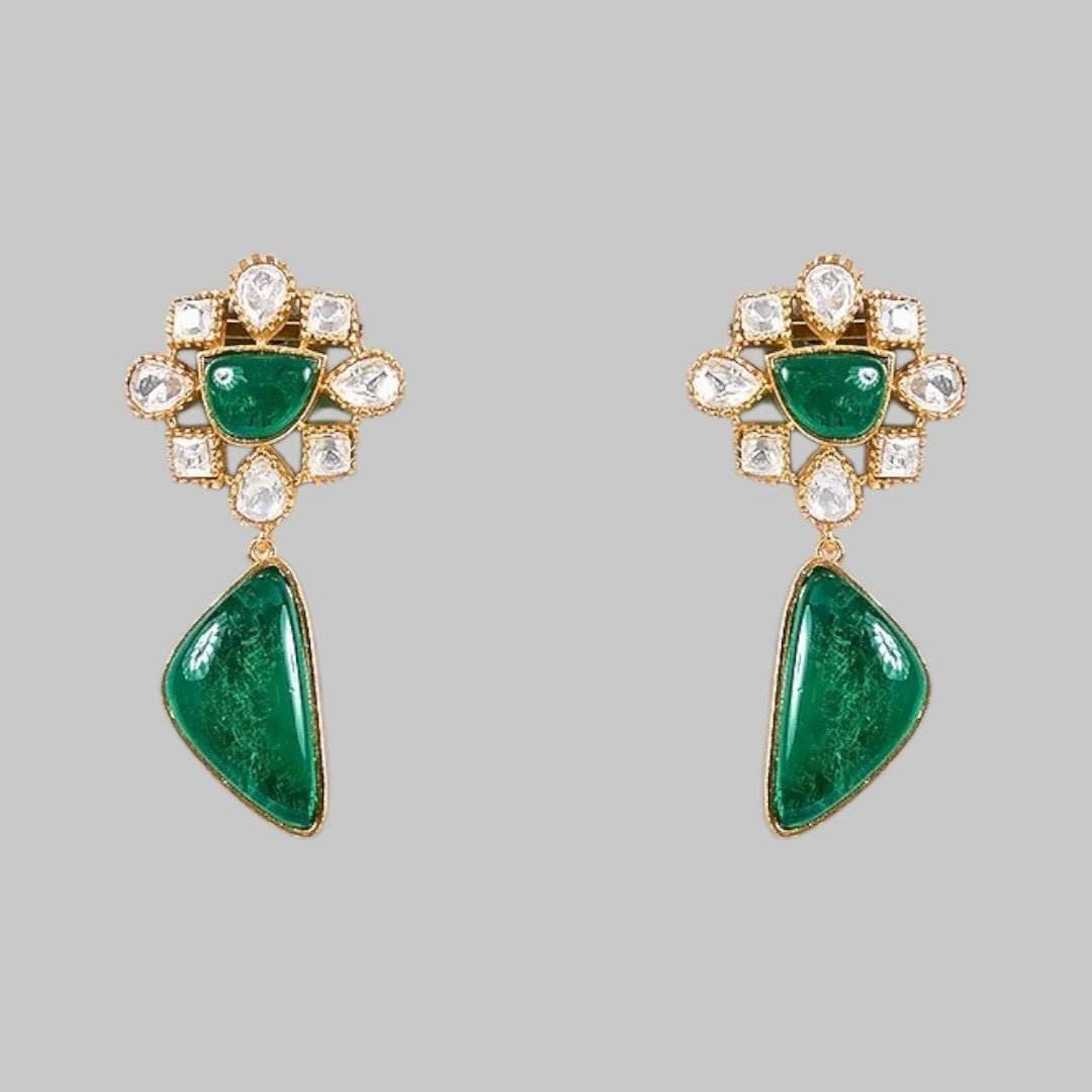 Designer Green Stone & Pearl Studded Choker Necklace Set with Drop Earrings for Women - Auraa Trends