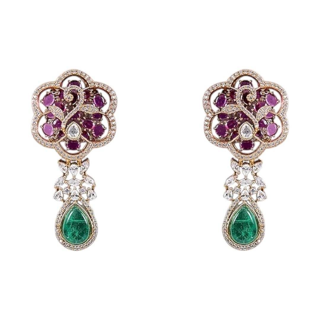 Designer Ruby & Green Stone Kundan Statement Necklace Set with Drop Earrings for Women - Auraa Trends