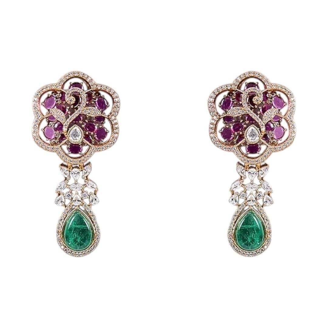 Designer Ruby & Green Stone Kundan Statement Necklace Set with Drop Earrings for Women - Auraa Trends