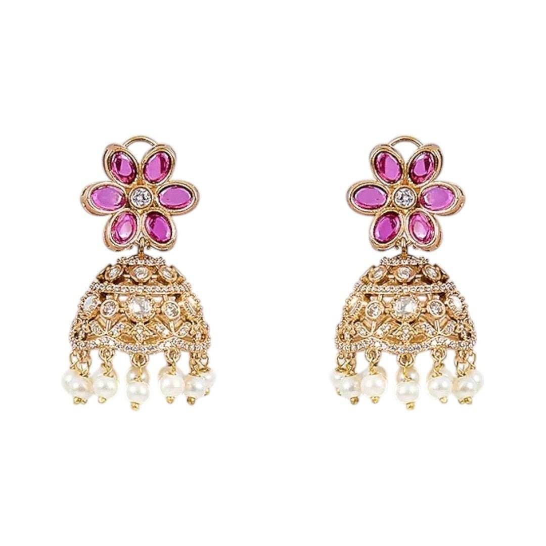 Designer Ruby & Pearl Studded Kundan Choker Necklace Set with Jhumka Earrings for Women - Auraa Trends