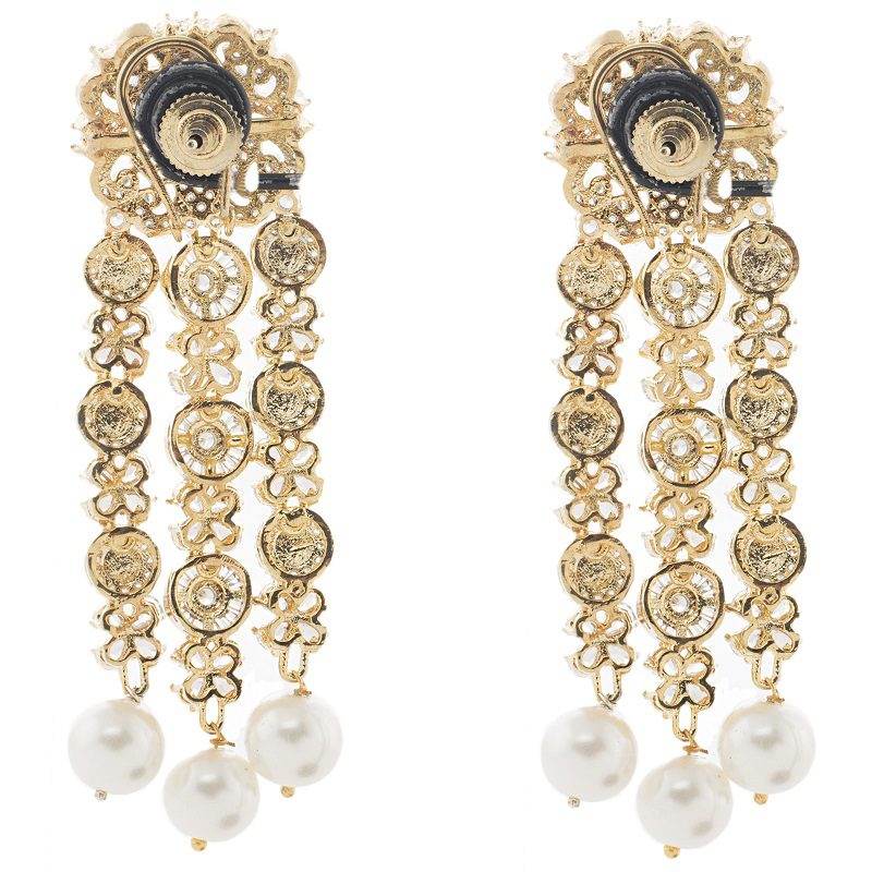 Diamonte Chandelier Earrings with Ruby and Pearl Accents - Auraa Trends