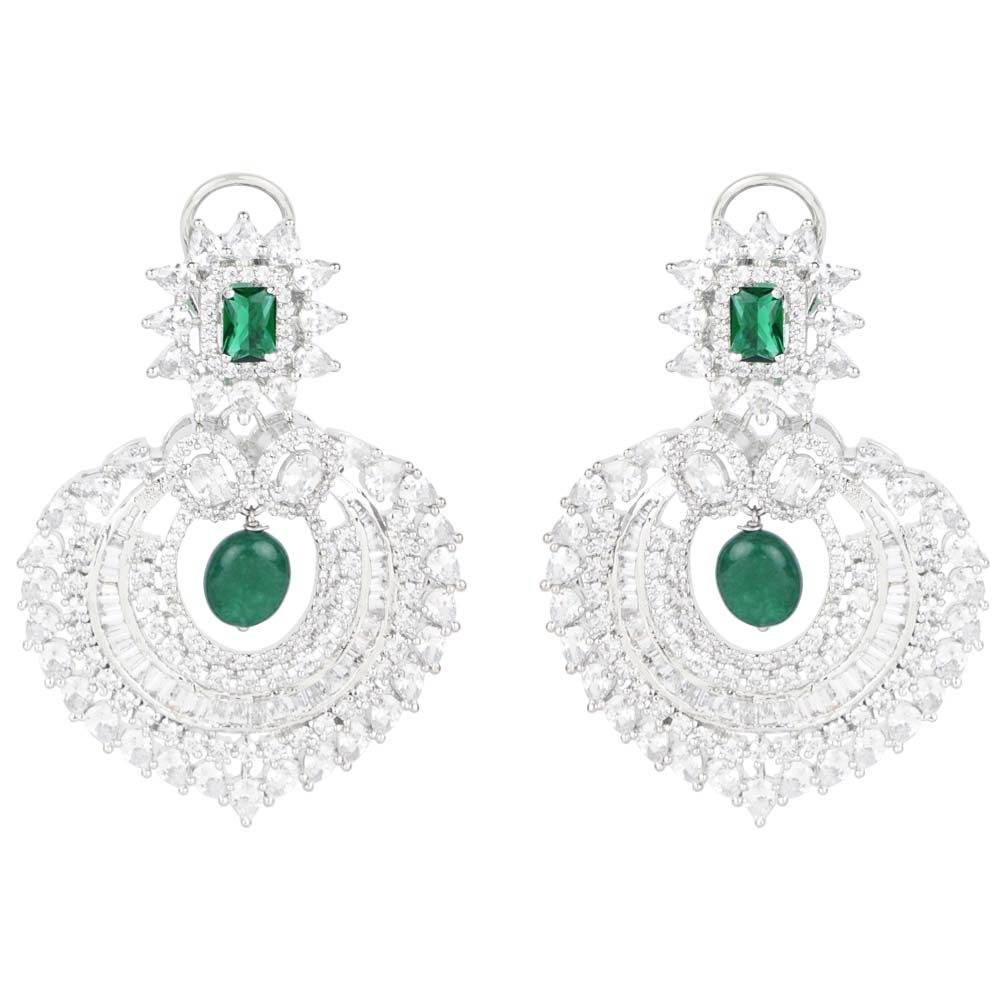Diamonte Chandlier Earring with Green Semi Precious Stone - Auraa Trends