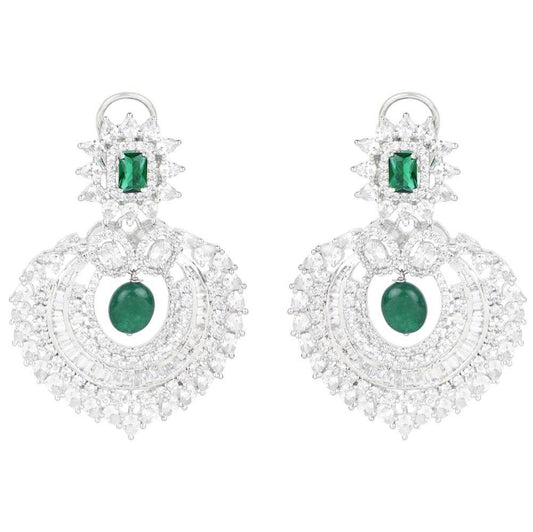 Diamonte Chandlier Earring with Green Semi Precious Stone - Auraa Trends