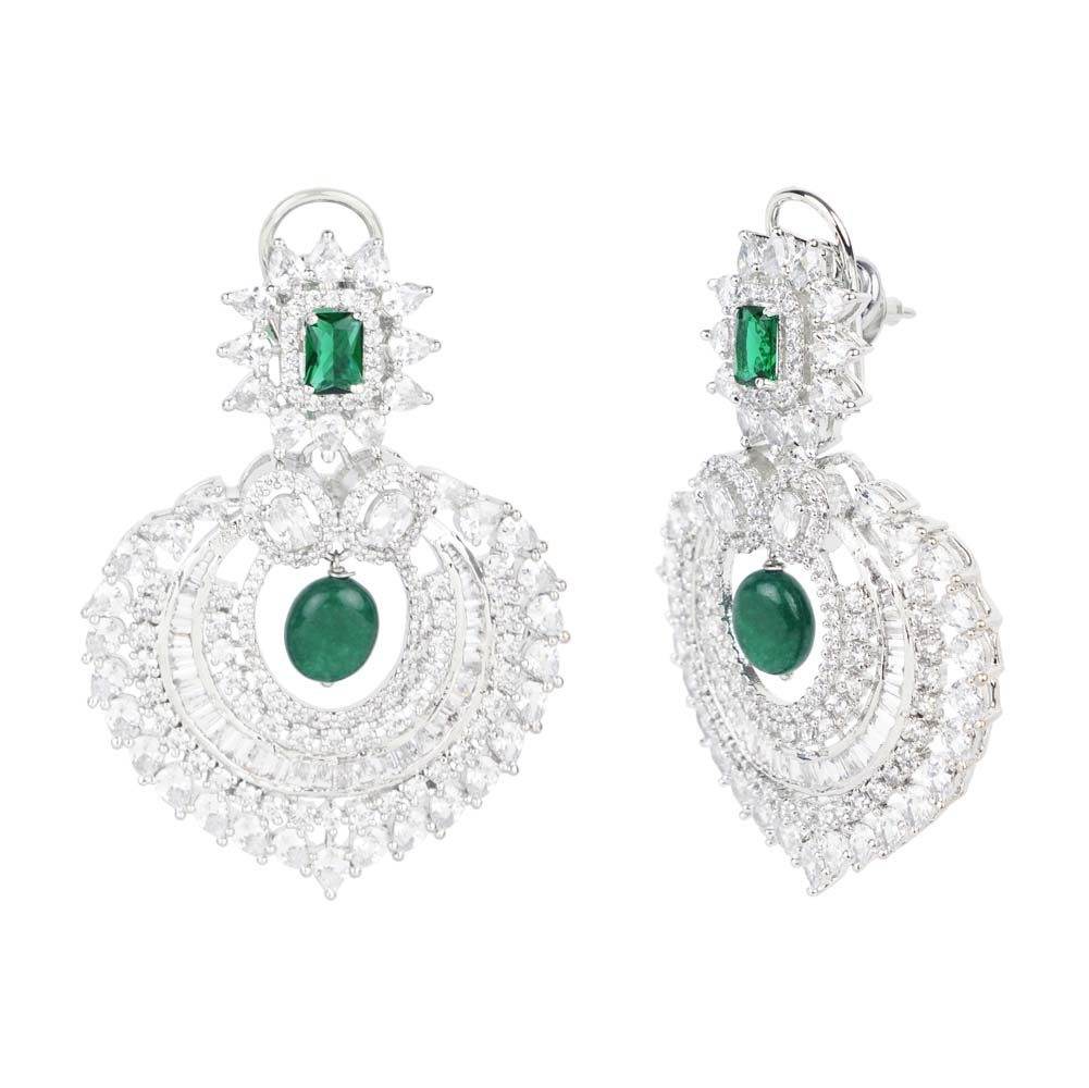 Diamonte Chandlier Earring with Green Semi Precious Stone - Auraa Trends