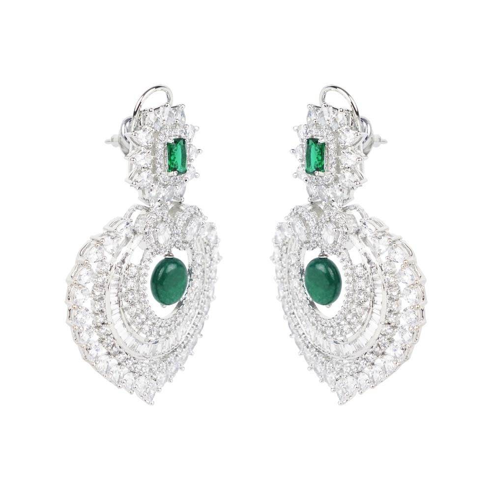 Diamonte Chandlier Earring with Green Semi Precious Stone - Auraa Trends